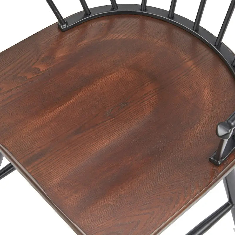 Set of 2 Farmhouse Spindle Arm Chairs Metal Frame with Wood Seat