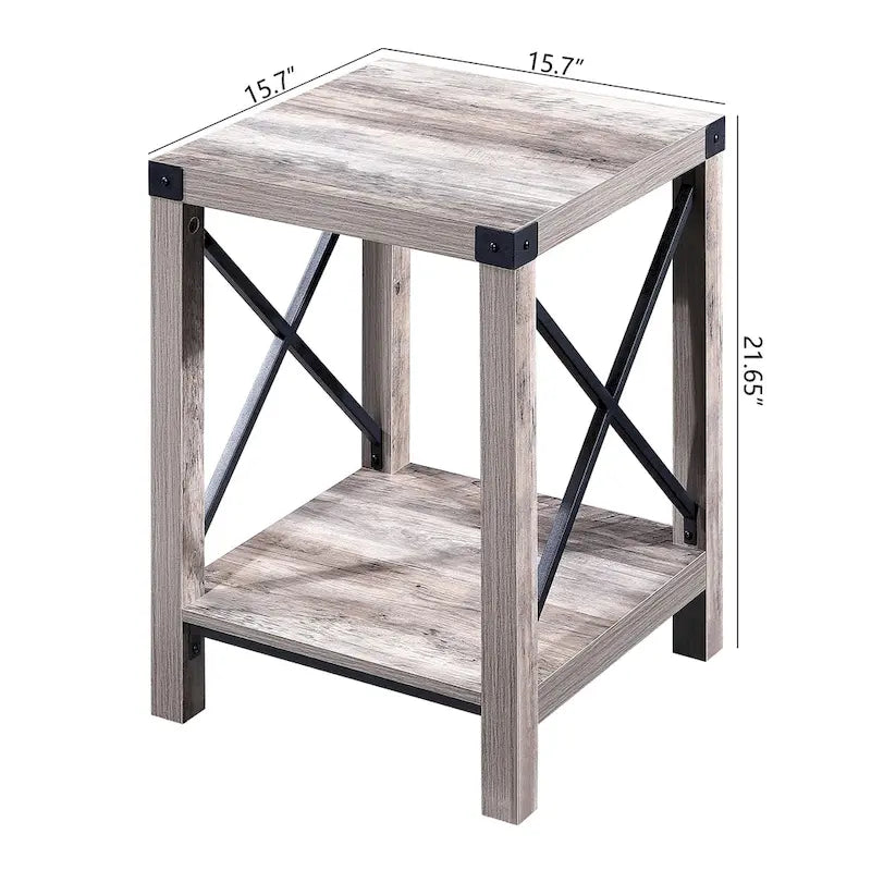 Ledel Rustic Farmhouse Accent End Table with Storage Shelf