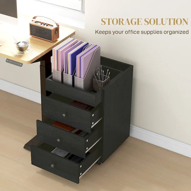 HOMCOM Mobile 3-Drawer Office Storage Cabinet with Removable Tray - Under-Desk Printer Stand on Wheels