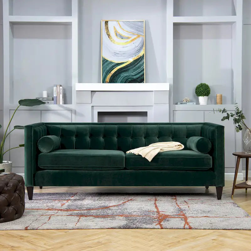 Jack 84 Mid-Century Modern Tuxedo Sofa with Decorative Bolster Pillows