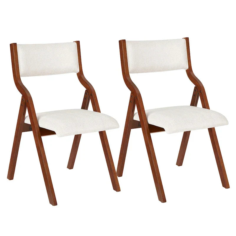 Set of 2 Upholstered Folding Dining Chairs - Space-Saving Wooden Design