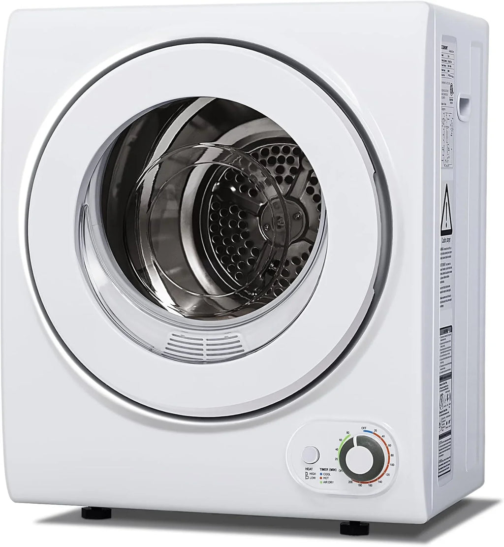 Compact Laundry Dryer, 3.5 cu ft Front Load Stainless Steel Clothes Dryers With Exhaust Pipe, 1500W, LCD Control Panel Four-Function Portable Dryer For Apartments, Home, Dorm, White