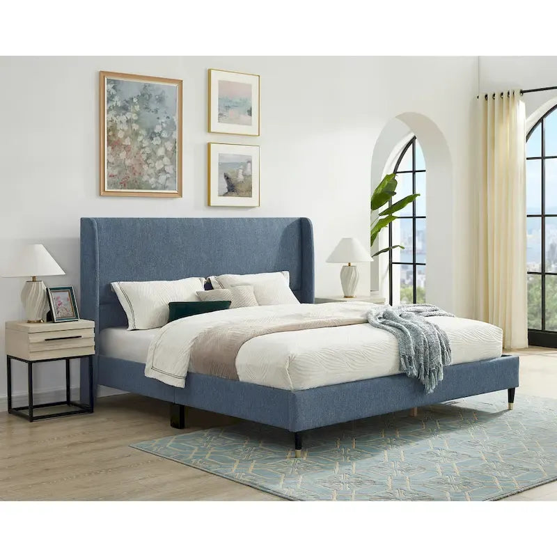 Roundhill Furniture Rozitta Upholstered Wingback Bed with Platform Design