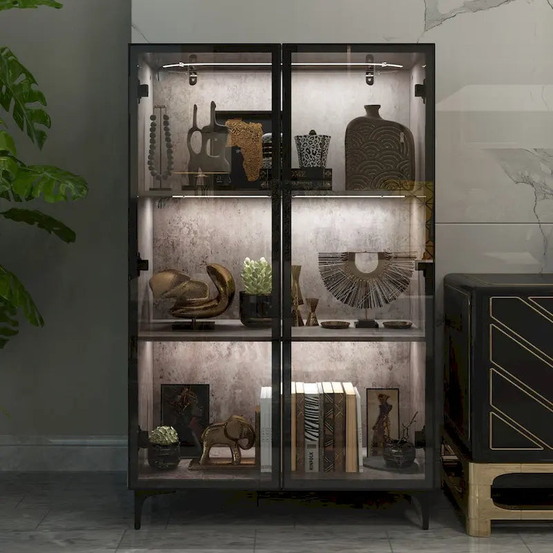 Glass-Door Display Storage Cabinet with LED Lighting