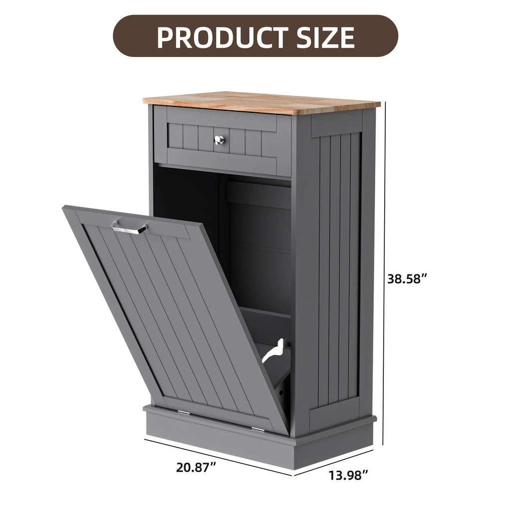 HARIPUL Single Tilt Out Trash Cabinet for 13 Gallon Waste Bin, Free Standing Kitchen Trash Can Cabinet with Drawers, White