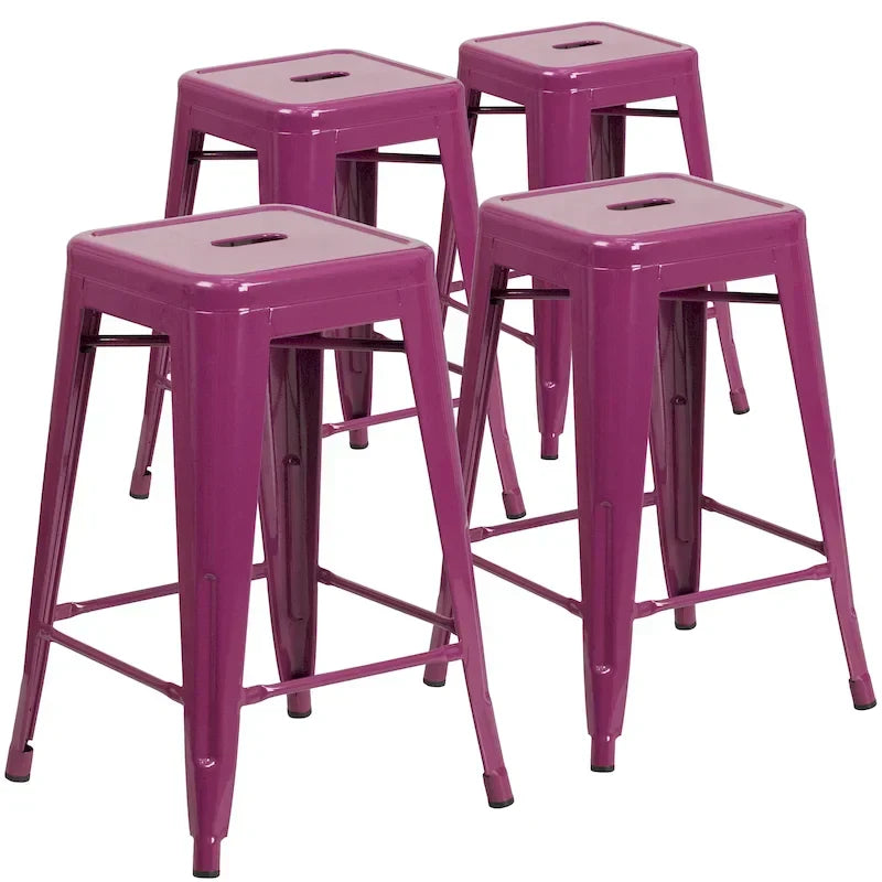 Set of 4 Backless Metal Counter Height Stools for Indoor-Outdoor Use - 24 Hours Square Seat