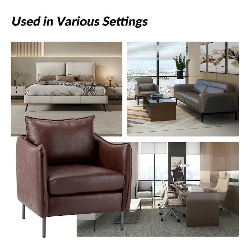 Set of 2 Jaime Modern Vegan Leather Accent Chairs with Metal Legs by HULALA HOME