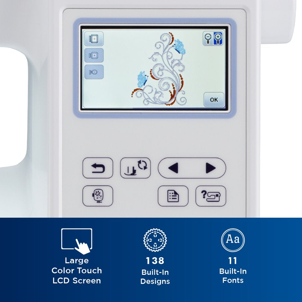 Brother PE800 Computerized Embroidery Machine, 5′′x7′′ Area, LCD Screen, 138 Designs, 11 Fonts, USB Port