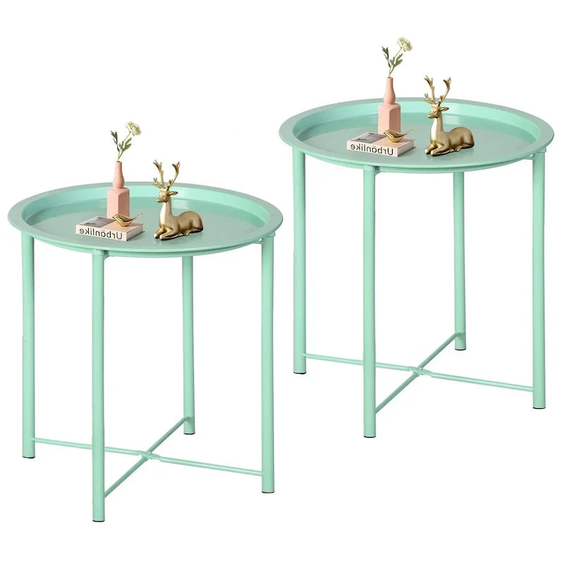 Javlergo Set of 2 Folding Round Steel TV Tray Tables - Compact Side Tables, No Assembly Needed - Dimensions: 18.5 x 18.5 x 19.7 in