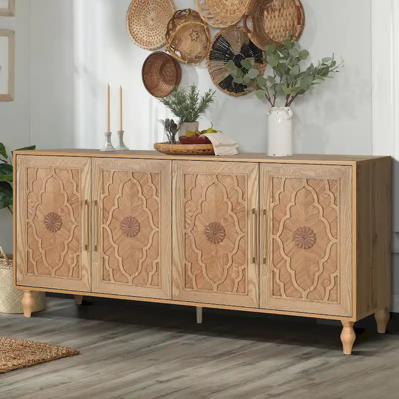 Large Floral Carved Storage Cabinet - Sideboard Buffet