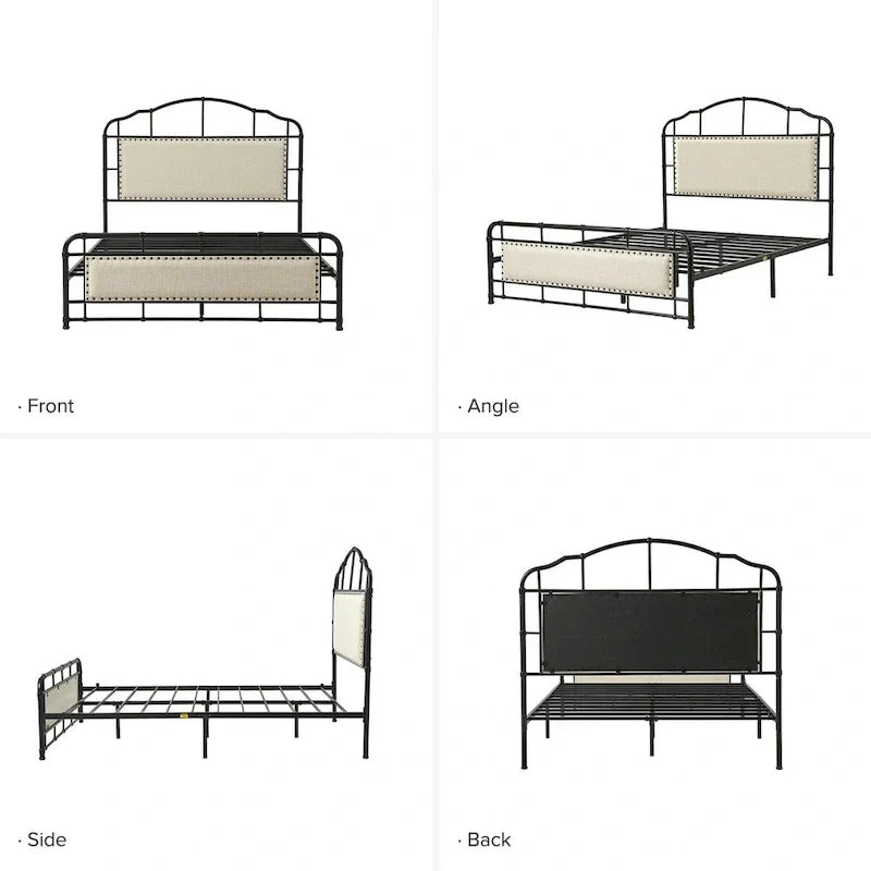 HULALA HOME Eufemia Industrial 62-Inch High Headboard Metal Platform Bed Frame