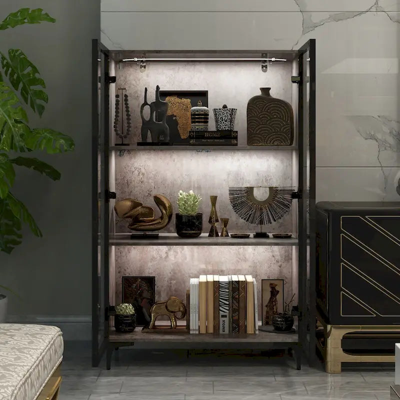 Glass-Door Display Storage Cabinet with LED Lighting