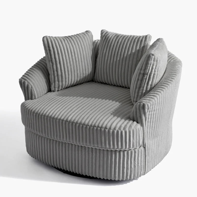 Set of 2 Oversized 43" Plush Corduroy Swivel Barrel Chairs with Cushions