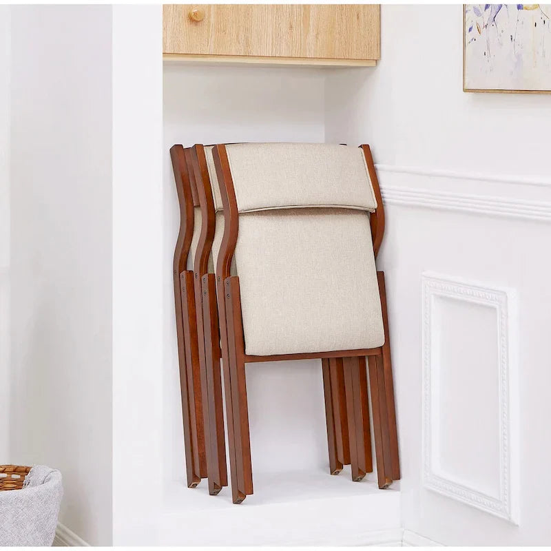 Set of 2 Upholstered Folding Dining Chairs - Space-Saving Wooden Design
