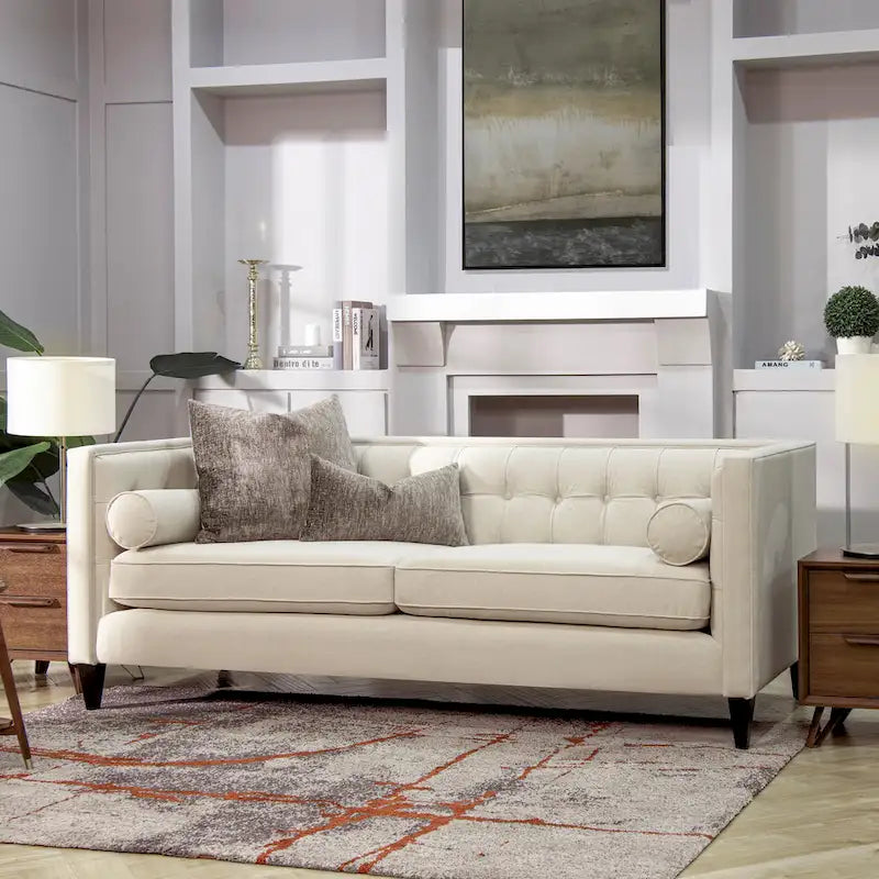 Jack 84 Mid-Century Modern Tuxedo Sofa with Decorative Bolster Pillows