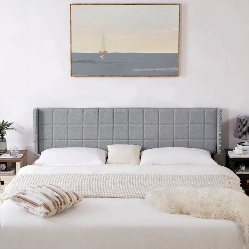 Javlergo Adjustable Upholstered Wingback Headboard for Queen/King Size Beds with Double Nailhead Trim