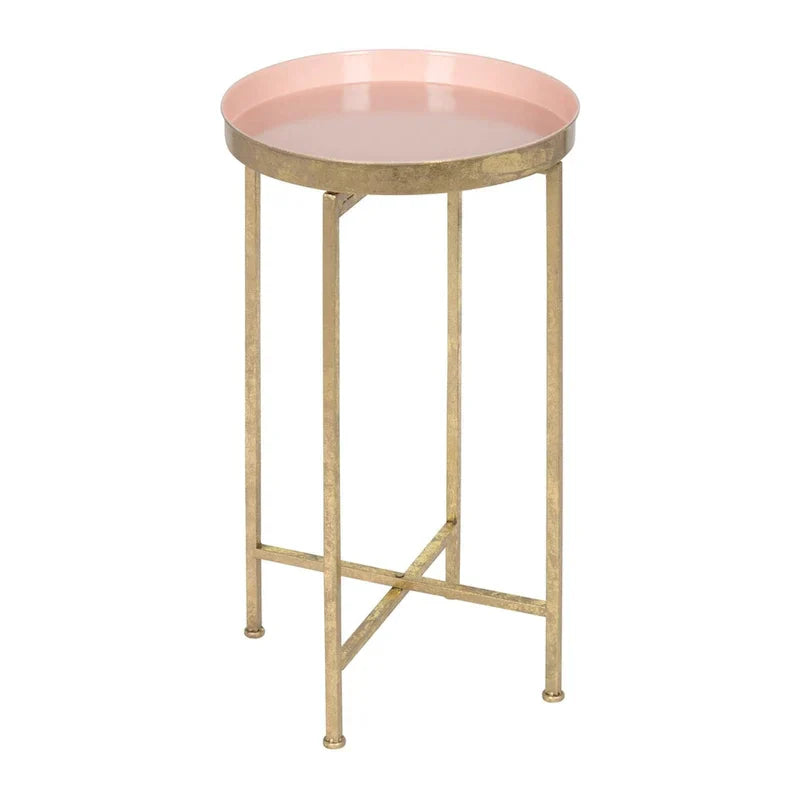 Kate and Laurel Celia Round Metal Folding Accent Table with Tray