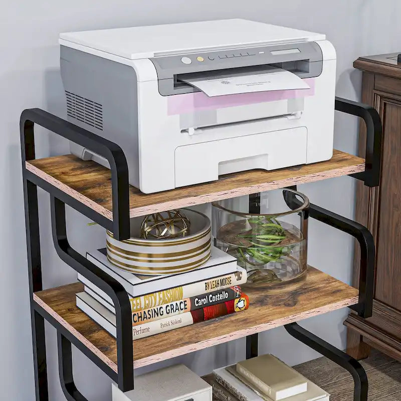 HOMCOM Industrial 3-Tier Printer Stand with Storage - Versatile Metal Rack for Home Office