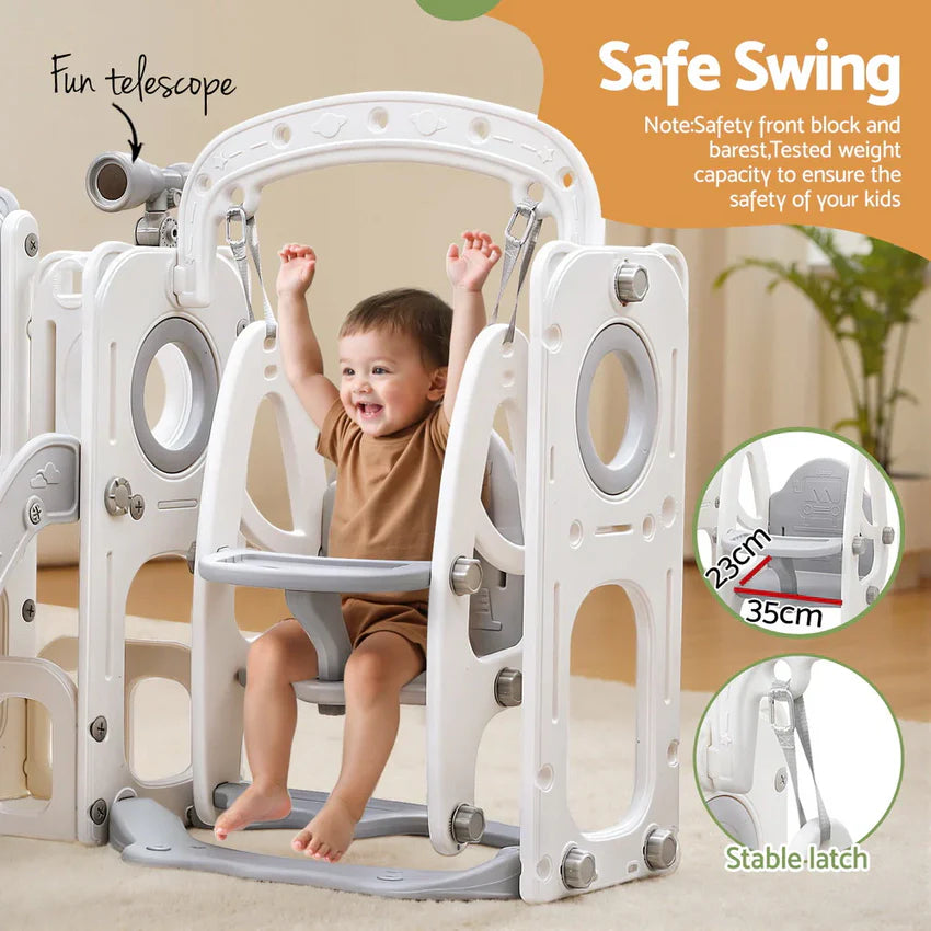 Keezi Kids Slide Swing Set Basketball Hoop Ring Football Outdoor Toys 132cm grey