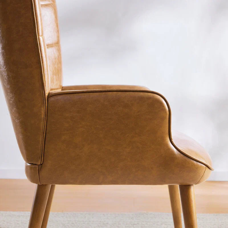 Set of 2 High-Back Tufted Accent Chairs in Cream, Brown, and Taupe