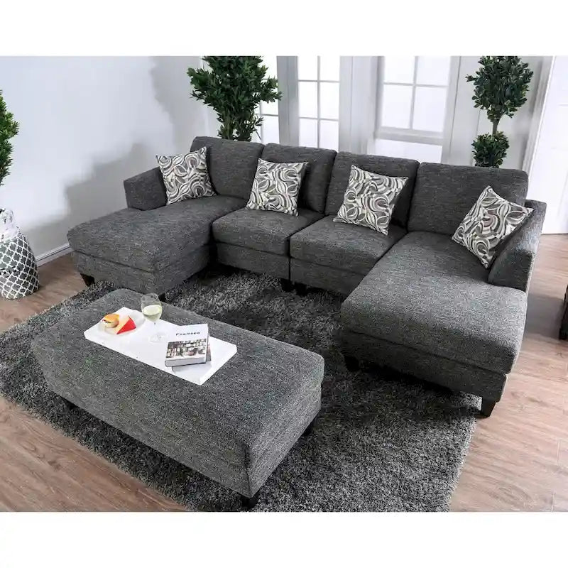 Lauf Contemporary Grey Fabric 4-Piece Modular Sectional by Furniture of America