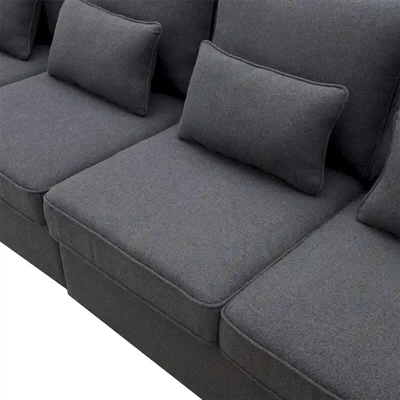 Merax 104 Modern 4-Seater Linen Sofa with Armrest Pockets and 4 Pillows - Minimalist Design