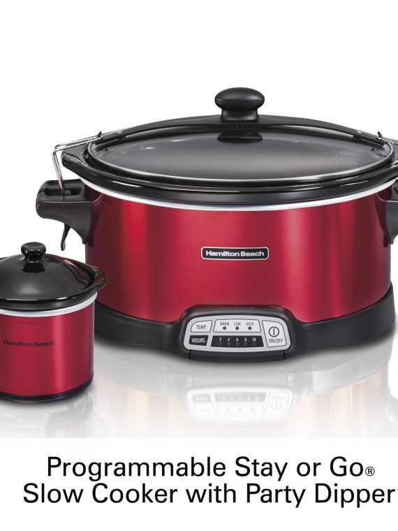 2025 Hamilton Beach 7 Quart Stay or Go Programmable Slow Cooker with Party Dipper, Red, 33478