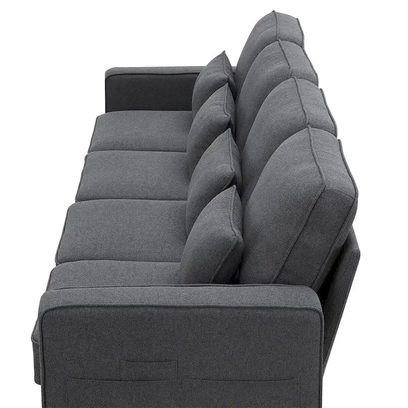 Merax 104 Modern 4-Seater Linen Sofa with Armrest Pockets and 4 Pillows - Minimalist Design