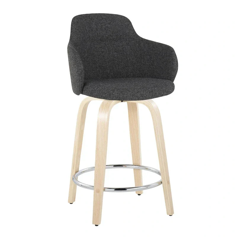 Set of 2 Carson Carrington Iglabo 24-Inch Fixed-Height Counter Stools with Bent Wood Legs and Round Footrest