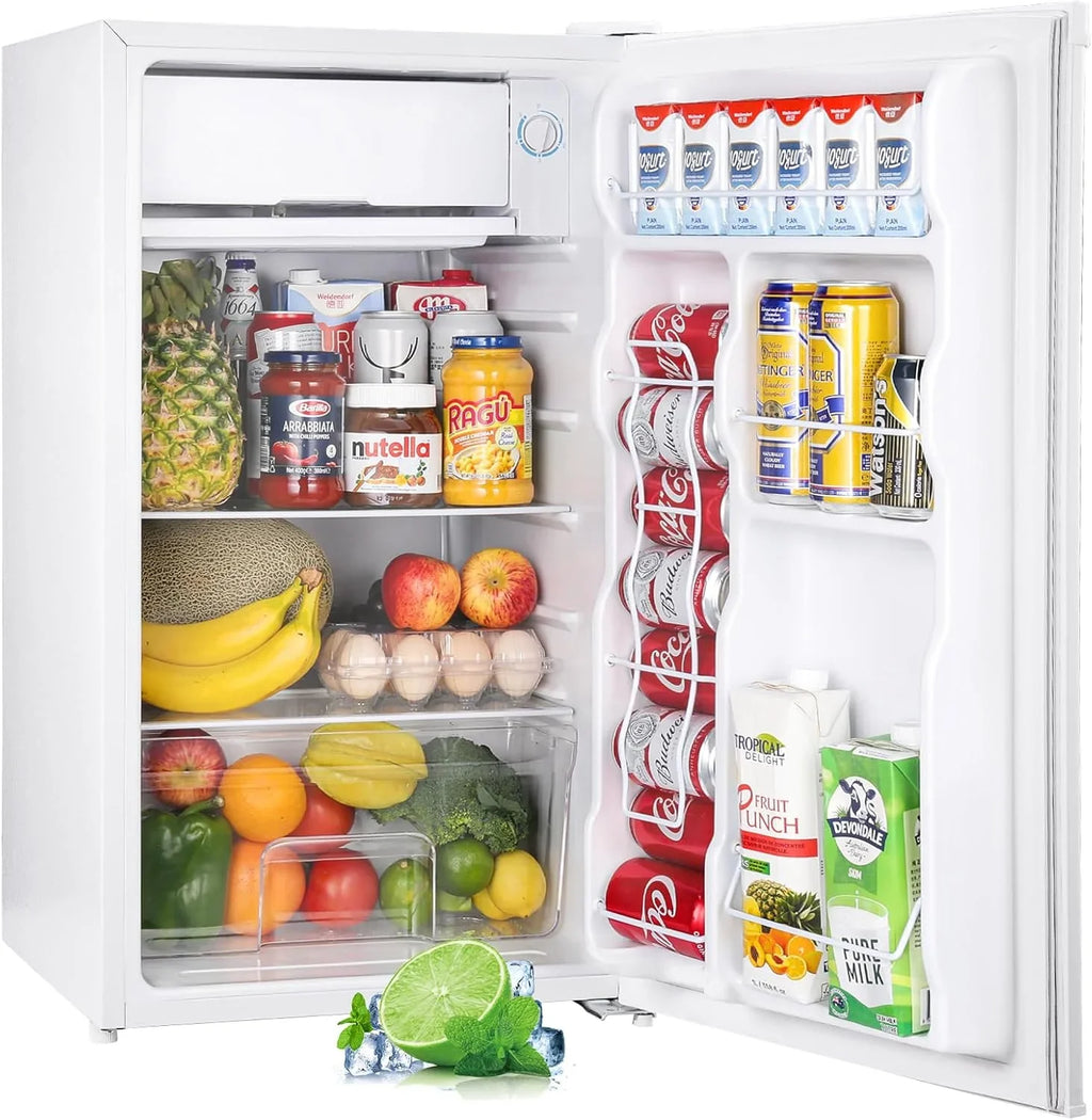 Upstreman 3.2 Cu.Ft Mini Fridge with Freezer, Single Door Mini Fridge, Dorm Fridge, Adjustable Thermostat, Mini Refrigerator for Bedroom, Office, Dorm, Black-BR321