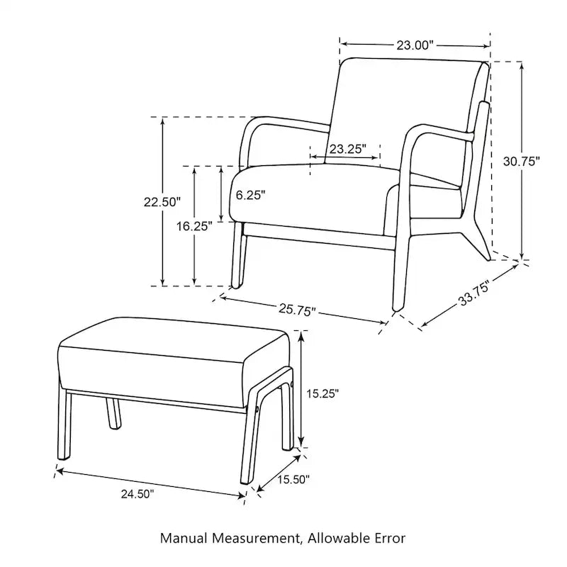 Glitzhome 30.75-Inch Mid-Century PU Leather Armchair and Ottoman Set