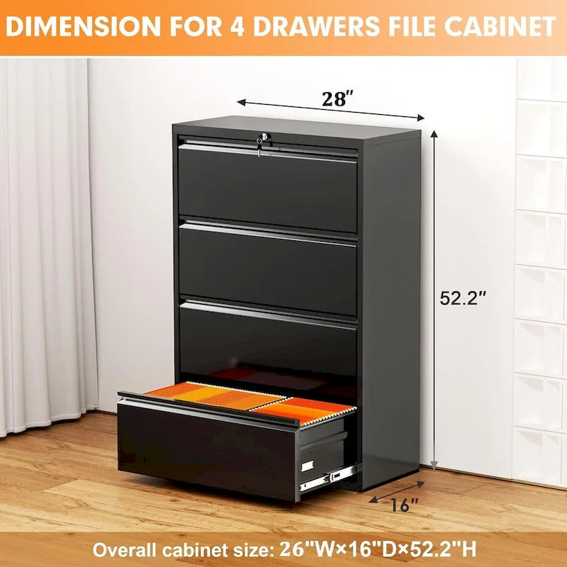 Lockable 4-Drawer Metal Lateral Filing Cabinet