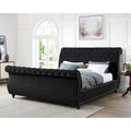 Gracewood Hollow Trivedi Black Velvet Sleigh Bed with Crystal Button Tufting
