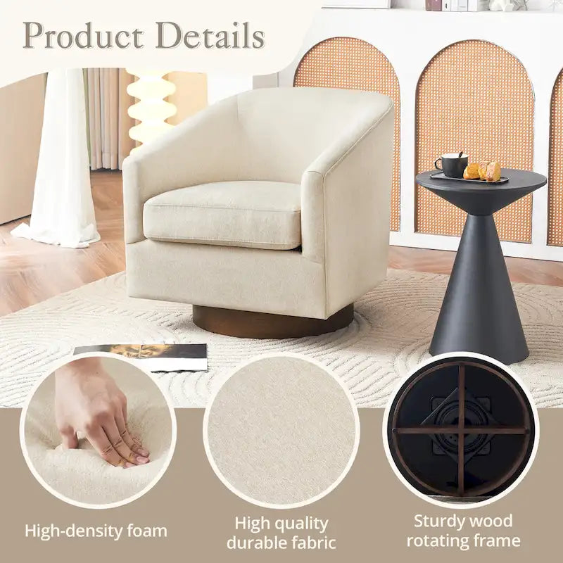LUE BONA Contemporary Upholstered Wooden Barrel Swivel Accent Chair for Living Room