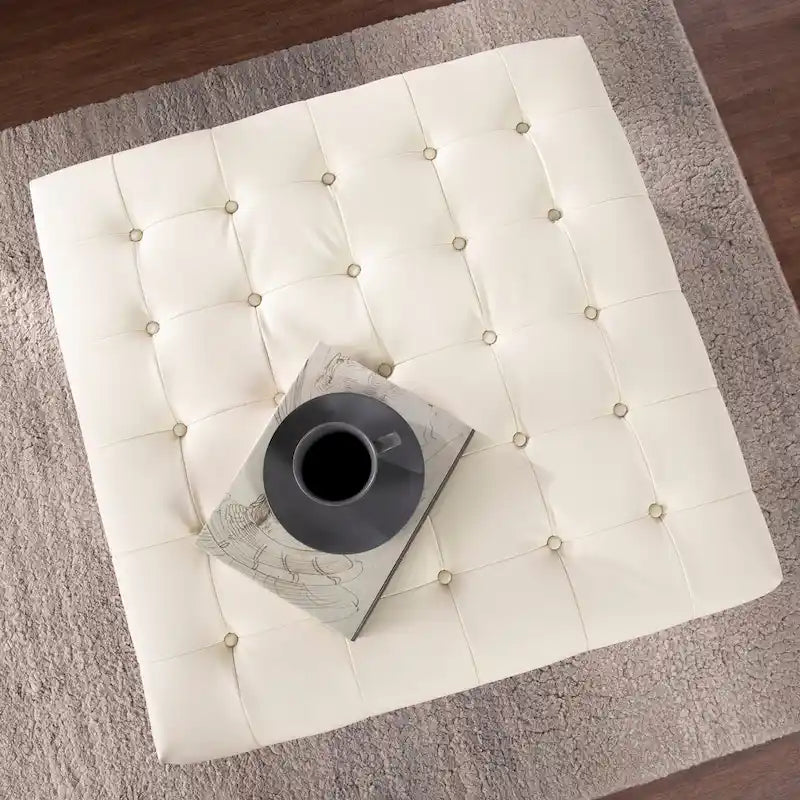 SEI Furniture Healy Tufted Ottoman in Faux Leather