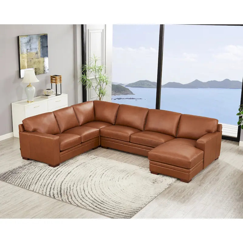 Hydeline Dillon Right-Facing Sectional Sofa with Chaise in Top Grain Leather