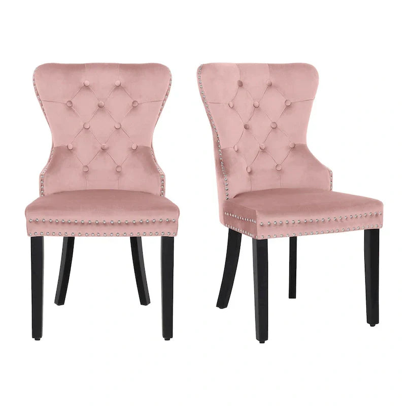 Set of 2 Grandview Tufted Upholstered Dining Chairs with Nailhead Trim and Ring Pull