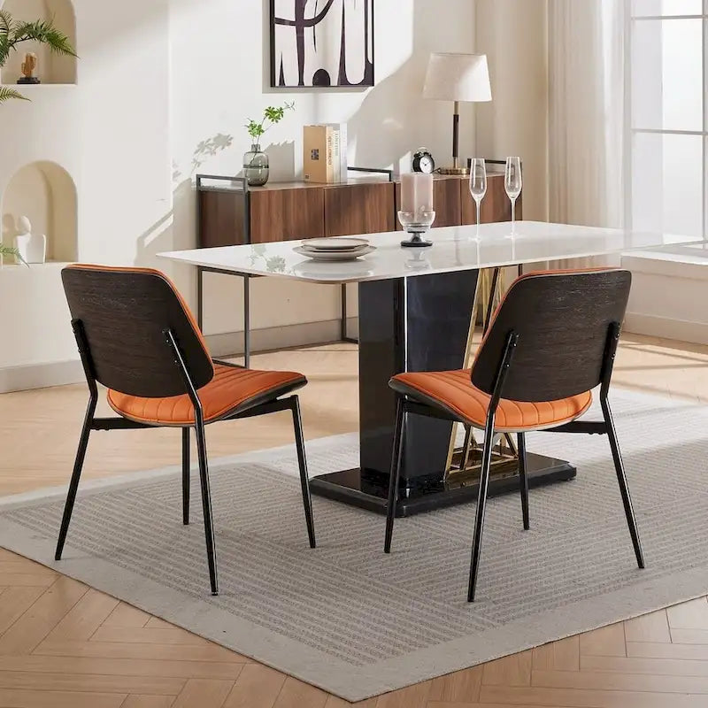 Set of 2 Retro Linen Dining Chairs with Bentwood Backs and Metal Legs