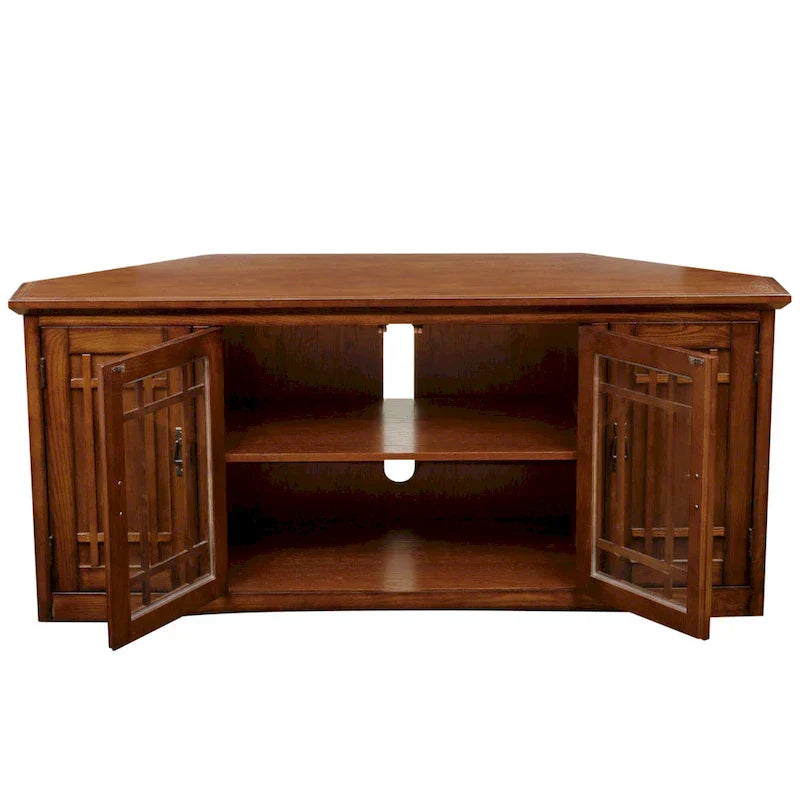 Leick Home Mission Oak Solid Wood Corner TV Stand with Four Doors
