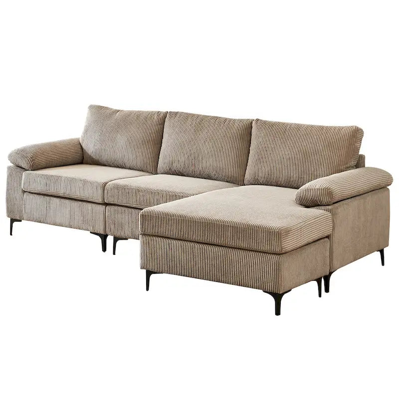HOOOWOOO Reversible Corduroy Chaise Sofa with Wide Armrests and Ottoman for Living Room