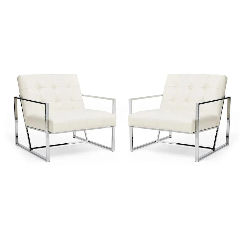 Glitzhome Set of 2 Mid-Century Tufted Accent Chairs in 29.25W PU Leather