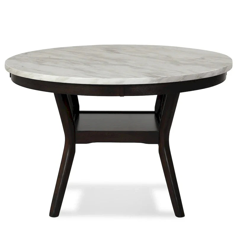 Kate 47-Inch Round Dining Table with Faux Marble Surface in White and Brown