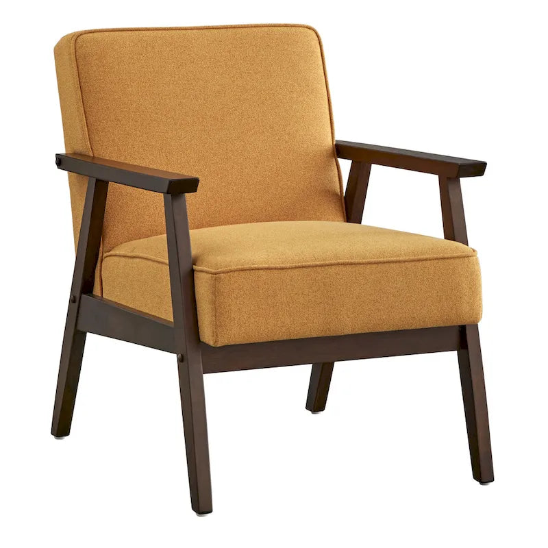Mid Century Accent Lounge Chair with Cushioned Seat and Wooden Frame