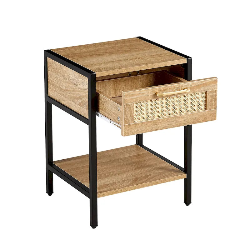 Set of 2 Rattan Nightstands with Drawers