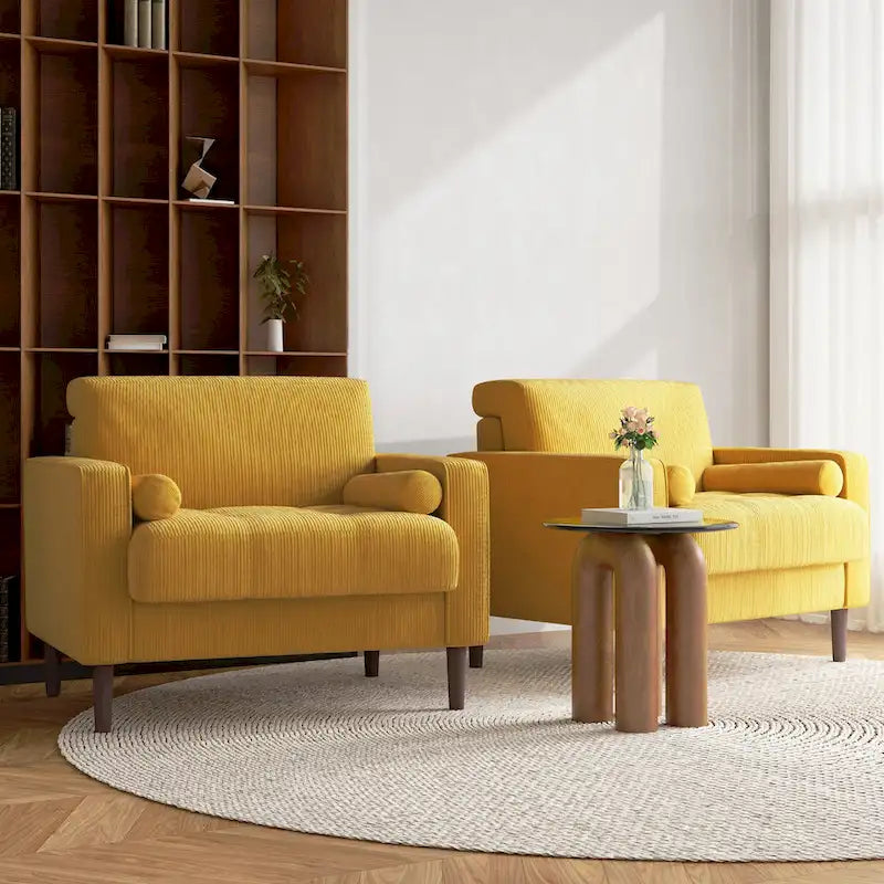 Set of 2 Modern Wide Armchairs in Corduroy - Accent Chairs