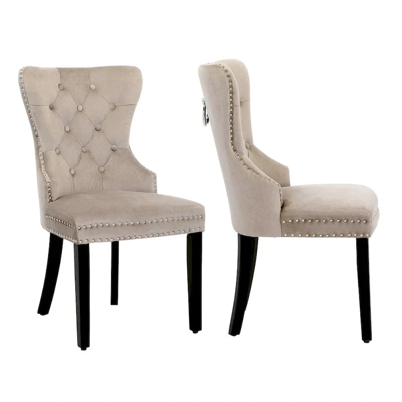 Set of 2 Grandview Tufted Upholstered Dining Chairs with Nailhead Trim and Ring Pull