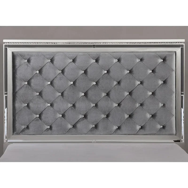 Seleena Glam Silver Wood 5-Piece Tufted Panel Bedroom Set with USB Port by Furniture of America