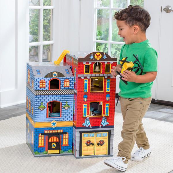KidKraft Everyday Heroes Wooden Foldable Playset with 35 Pieces