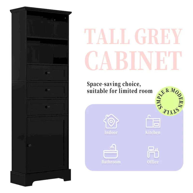 Merax Vertical Bathroom Storage Cabinet with 3 Drawers and Adjustable Shelves
