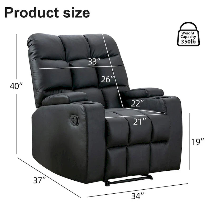 Manual Rocking Recliner Chair Featuring Massage Function and Cup Holders